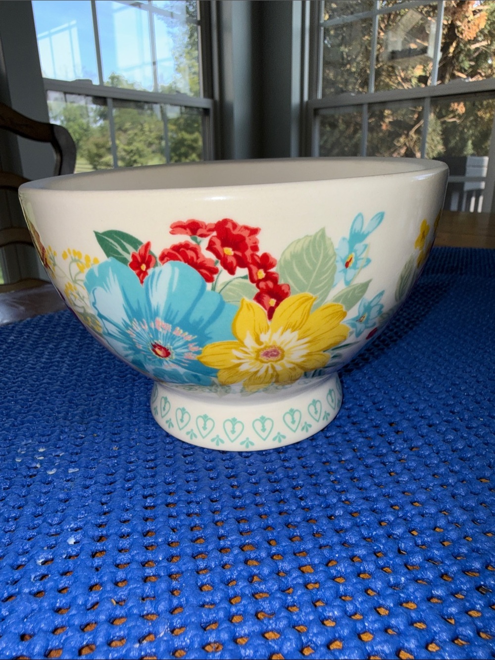 Pioneer Woman Floral Stoneware Pedestal Bowl- Hard to Find- Flat Finish inside